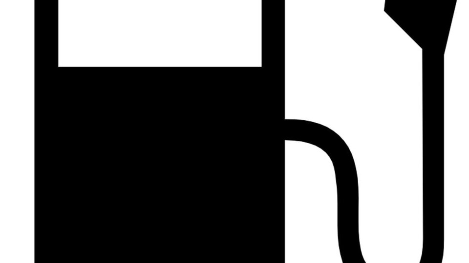 Ein schwarzes Piktogramm einer Benzinpumpe. Es symbolisiert Kraftstoff und Tankstellen.