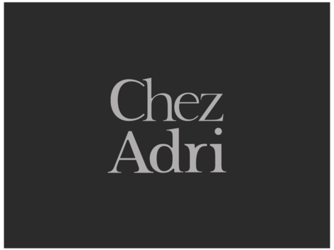 Ein schlichtes, elegantes Logo mit dem Text "Chez Adri" in grauer Schrift. Der Hintergrund ist dunkel, was das Design verstärkt.