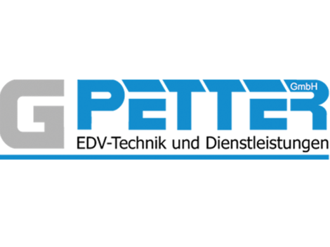 Logo der G Petter GmbH, spezialisiert auf EDV-Technik und Dienstleistungen. Das Design ist klar und modern.