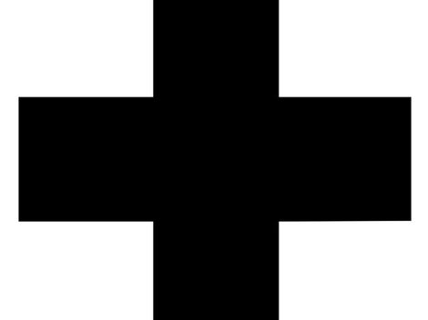 Ein schwarzes Kreuz auf einem grauen Hintergrund. Das Symbol ist einfach und klar.