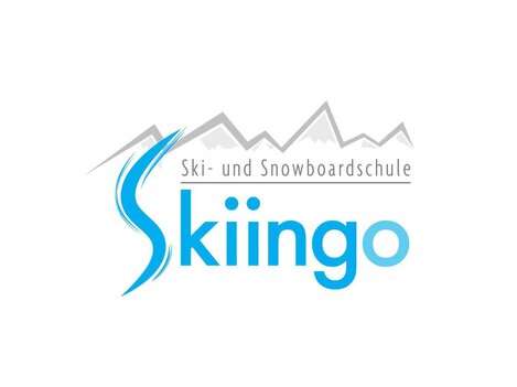 A logo of the ski and snowboard school "Skiiingo". It features stylized mountains and the inscription in blue and gray colors.