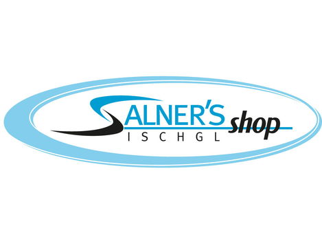 A modern logo of Salner's Shop, presented in stylish blue and black colors. It is associated with the location Ischgl.