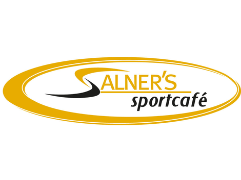 Ein Logo von "Salner's Sportcafé" in gelben und schwarzen Farben. Das Design enthält geschwungene Linien und betont den sportlichen Charakter.