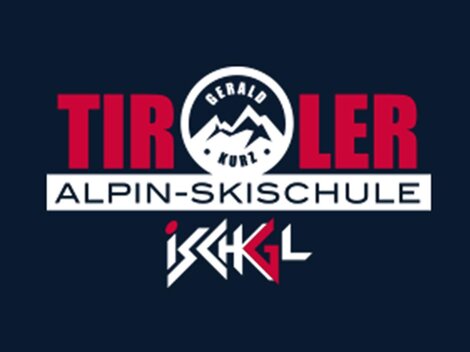 Ein Logo der Tiroler Alpin-Skischule in Ischgl. Es zeigt die Berge und den Namen des Skikurses in auffälligen Buchstaben.
